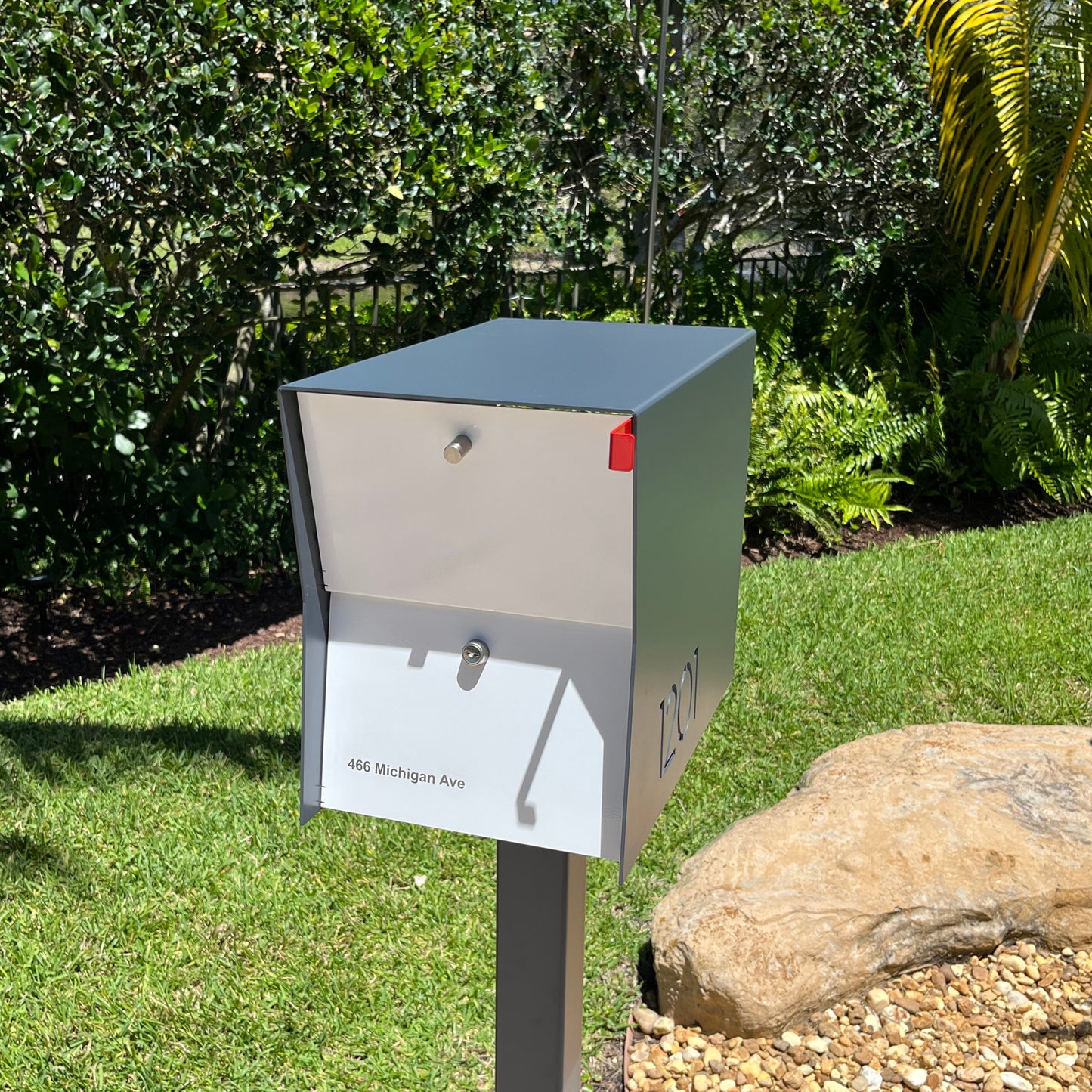 NEW! The Retrobox Locking Package Dropbox in GRAY- Modern Mailbox