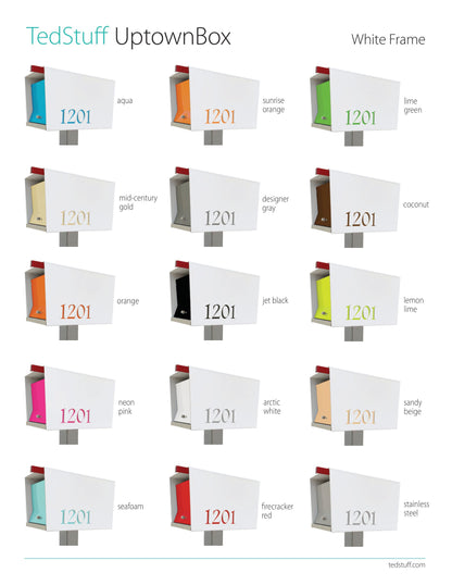 The Original UptownBox modern mailbox in Arctic White color guides