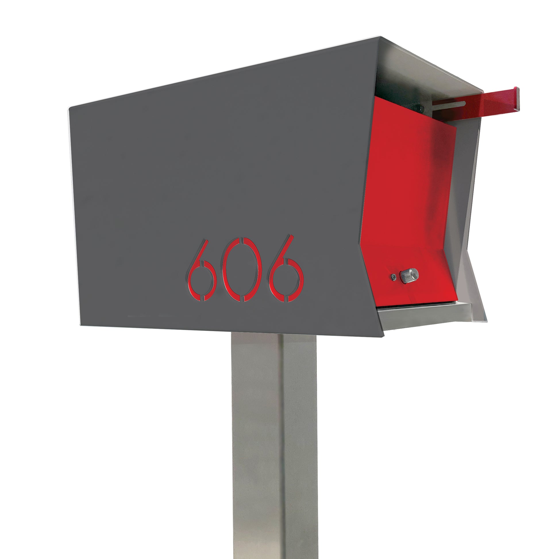 The Original Retrobox in DESIGNER GRAY - Modern Mailbox grey and red