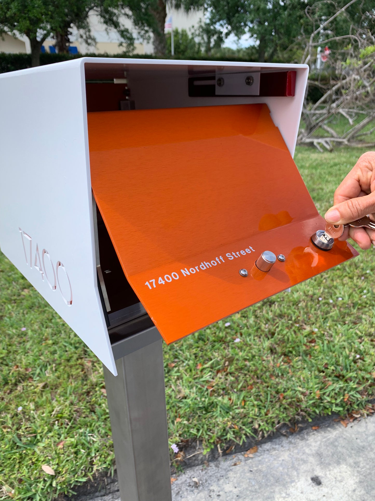 The Original UptownBox in ARCTIC WHITE - Modern Mailbox white orange
