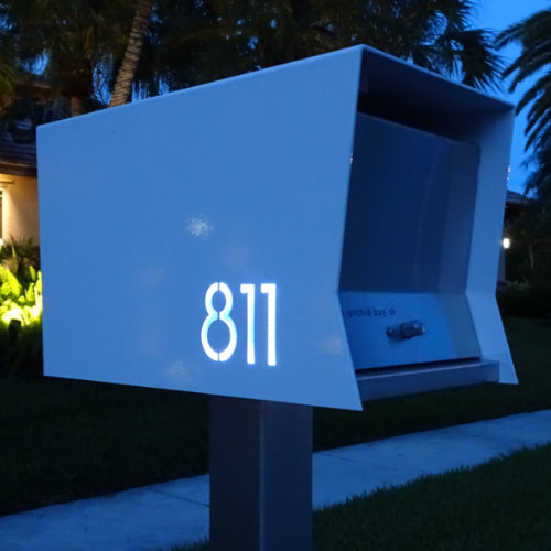 The Original Retrobox in DESIGNER GRAY - Modern Mailbox white at night