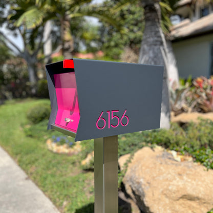The Original Retrobox in DESIGNER GRAY - Modern Mailbox grey and pink