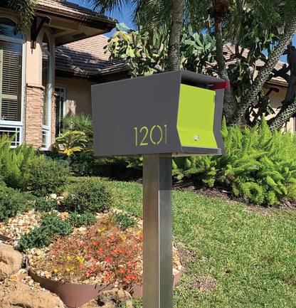 The Original Retrobox in DESIGNER GRAY - Modern Mailbox grey and limegreen