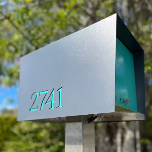 The Original UptownBox in DESIGNER GRAY - Modern Mailbox grey cyan