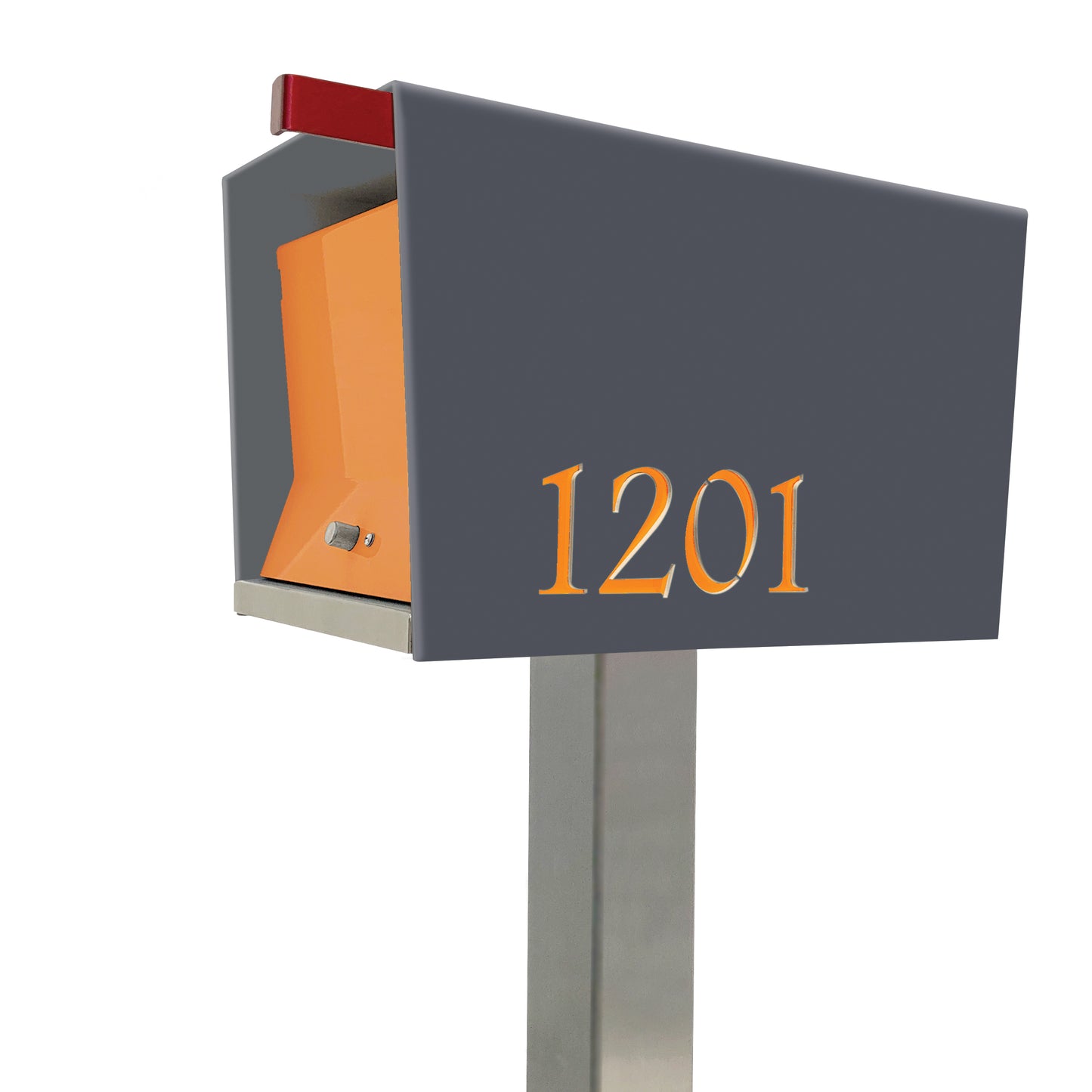 The Original UptownBox in DESIGNER GRAY - Modern Mailbox gray orange