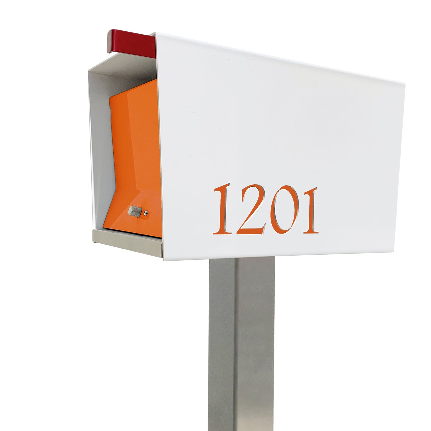 The Original UptownBox in ARCTIC WHITE - Modern Mailbox white orange